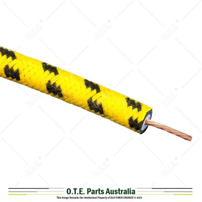 7mm Cotton Braided HT Ignition Lead - Yellow/Black
